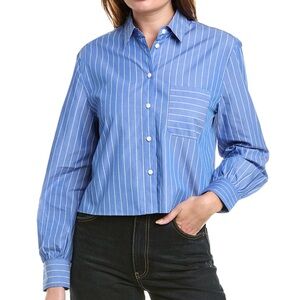 Rag and bone white/blue maxed striped crop shirt NWT Small